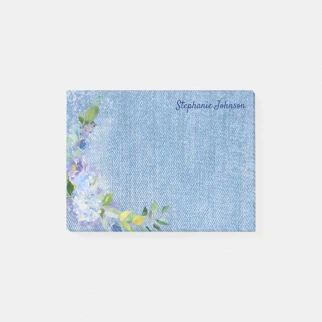 Faded Denim Blue and Lavender Floral Name Template Post-it Notes (Front)