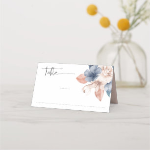 Faded denim & blush stylish Folded Place Card