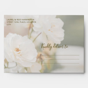 Faded Dreamy White Rose Photo Custom Wedding Envelope