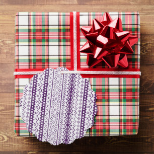 Faded Fair Isle Knit Watercolor Cabincore purple Tree Decoration Card