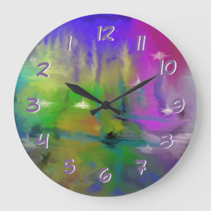Faded Fireworks Turn Back the Time Backwards Large Clock
