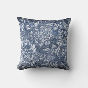 Faded Floral Denim: Grungy Textured Background Cushion