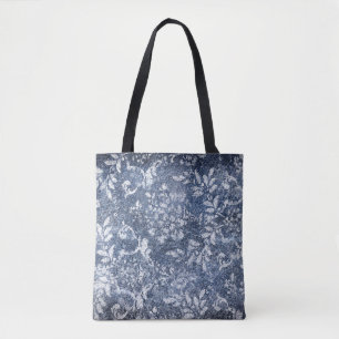 Faded Floral Denim: Grungy Textured Background Tote Bag