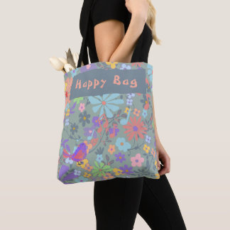 Faded Floral "Happy Bag" Tote Bag