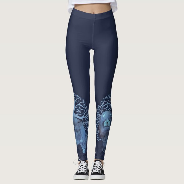 FADED GENES Chow  TREE OF LIFE  NAVY Leggings (Front)