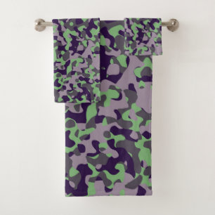 faded green and violet camo abstract bath towel set