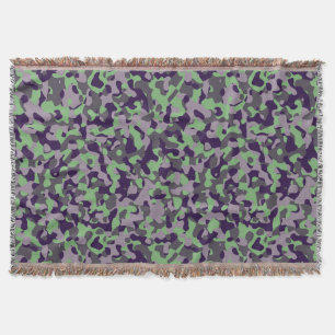 faded green and violet camo abstract throw blanket