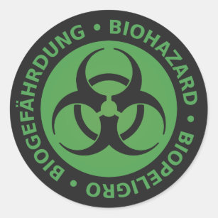 Faded Green Trilingual Biohazard Warning Classic Round Sticker