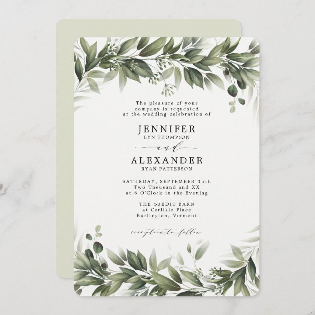 Faded Greenery Eucalyptus Wedding Invitation (Front/Back)