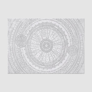 Faded latin text astro chart frame tissue paper