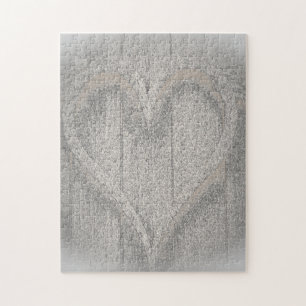 Faded Love Heart Simulated Wood Grain Jigsaw Puzzle