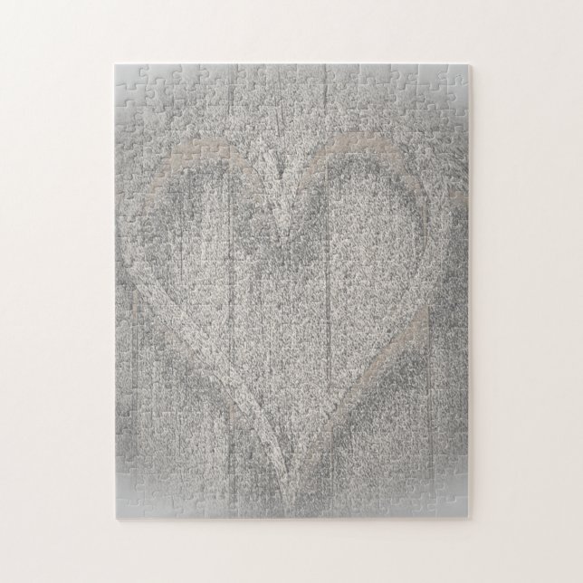 Faded Love Heart Simulated Wood Grain Jigsaw Puzzle (Vertical)