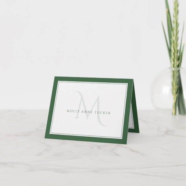 Faded Monogram Chic Green Personal Professional Note Card (Front)