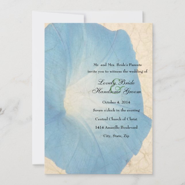 Faded Morning Glory Parchment Wedding Invitation (Front)