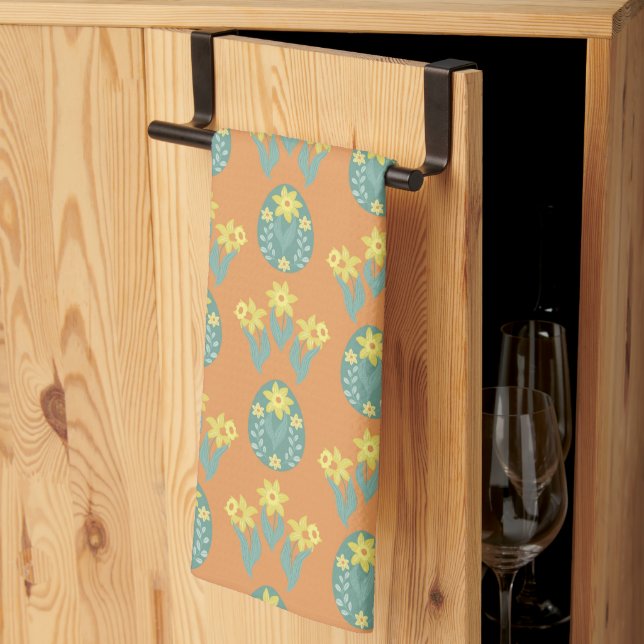 Faded Orange Scandinavian Eggs Tulips Easter Tea Towel (Thirds Fold)