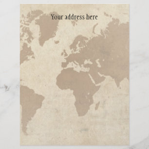 Faded Parchment World Map Custom Letterhead