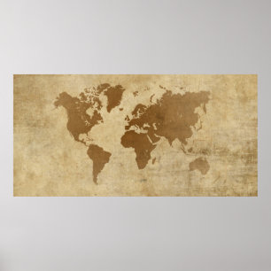 Faded Parchment World Map Poster