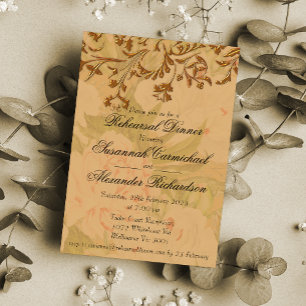 Faded Peonies and Gold Wedding Rehearsal Dinner Invitation