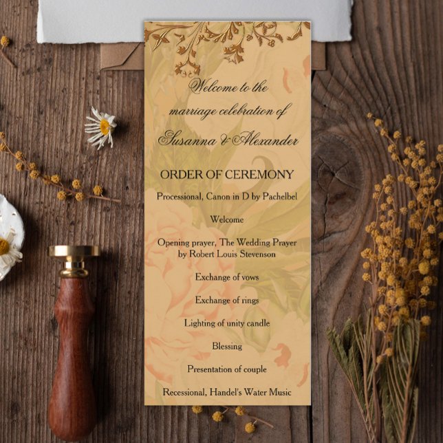 Faded Peonies and Harvest Gold Wedding Program Programme (Creator Uploaded)