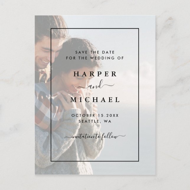Faded Photo Elegant Wedding Save the Date Postcard (Front)