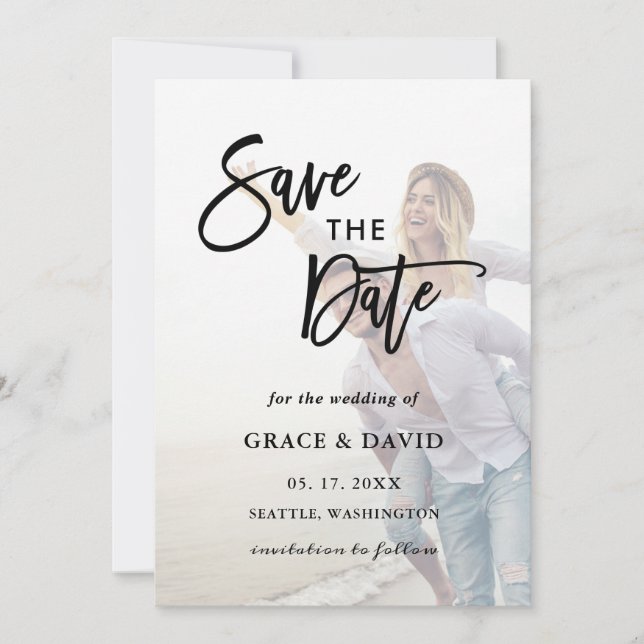 Faded Photo Wedding Save the Date Flat Card (Front)
