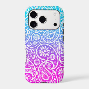 Faded pink to blue ombre white paisley