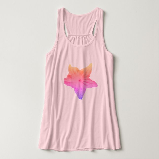 Faded Rainbow Cucumber Flower on a Pink Racerback Singlet (Design Front)