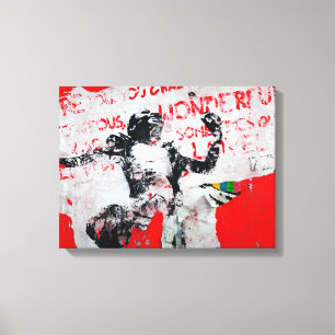 Faded Red and White Graffiti with African Stencil Canvas Print