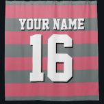 Faded Red Charcoal Sports Jersey Preppy Stripe Shower Curtain<br><div class="desc">Preppy Striped Team Jersey / Sports Jersey / Football Jersey / Rugby Jersey with Custom Name Customise this with your own name or team name and a number. You can change the size, colour and placement of the text if you need to make changes, change the colour of or remove...</div>