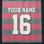 Faded Red Charcoal Sports Jersey Preppy Stripe Shower Curtain<br><div class="desc">Preppy Striped Team Jersey / Sports Jersey / Football Jersey / Rugby Jersey with Custom Name Customise this with your own name or team name and a number. You can change the size, colour and placement of the text if you need to make changes, change the colour of or remove...</div>