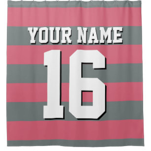 Faded Red Charcoal Sports Jersey Preppy Stripe Shower Curtain