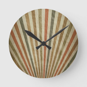 FADED RETRO COLOR STRIPES MUSTARD YELLOW AVOCADO G ROUND CLOCK