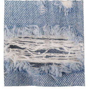 Faded Ripped Jeans Texture Shower Curtain