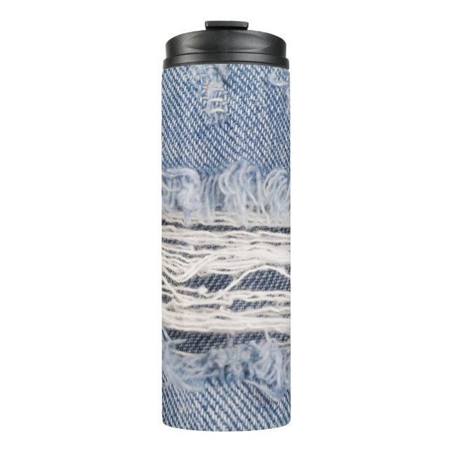 Faded Ripped Jeans Texture Thermal Tumbler (Front)
