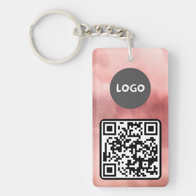Faded Rose Pink Business Logo & QR Code Key Ring (Front)