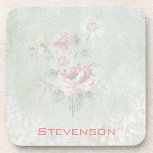Faded Roses Shabby Vintage Design Personalised Coaster
