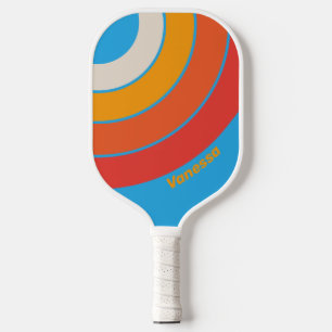 Faded Surf Blue Circle Stripe with Name Pickleball Paddle
