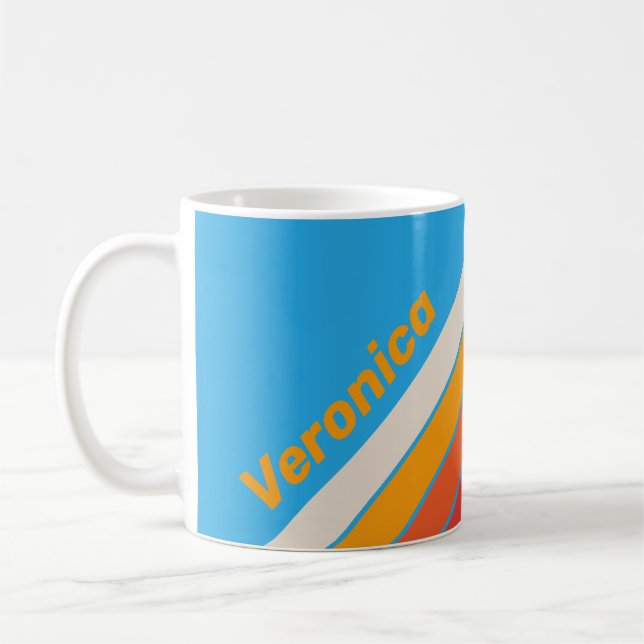 Faded Surf Blue Stripes with Name Coffee Mug (Left)
