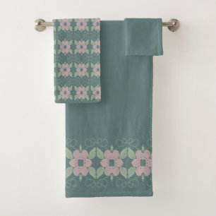 Faded Teal Rose Bath Towel Set