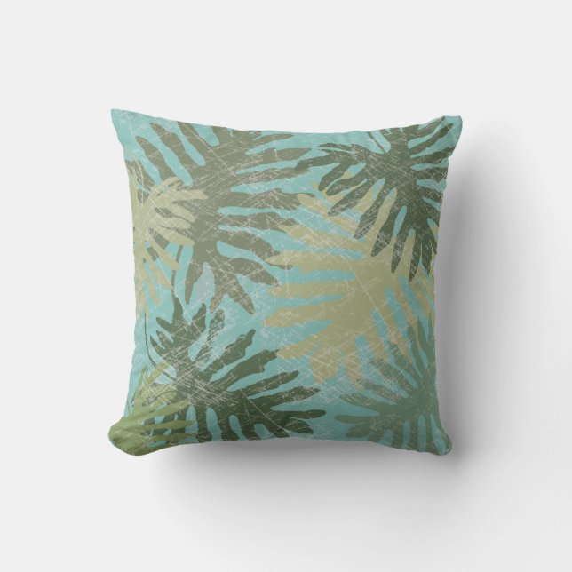 Faded Tropical Leaves Cushion (Front)