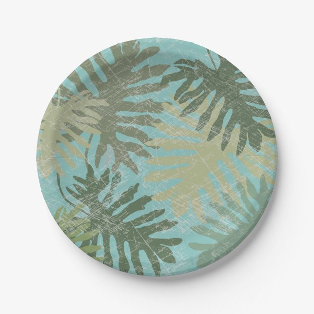 Faded Tropical Leaves Paper Plate (Front)
