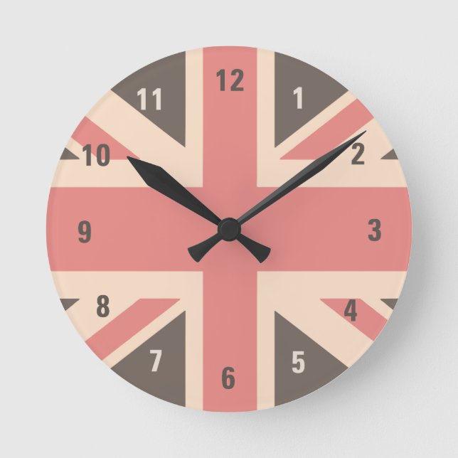 Faded Union Jack UK Flag Round Clock (Front)