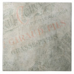 Faded Vintage Paper Parisian Advertisement Collage Tile<br><div class="desc">A collage of vintage paris advertisement parchments. These ads are written in fancy elegant fonts and appear faded and worn. The texture looks old and weathered in greyish,  green,  and pale orangish coral tones. A chic and trendy style.</div>