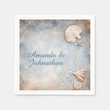 Faded Vintage Seashell Beach Border Blue Beige