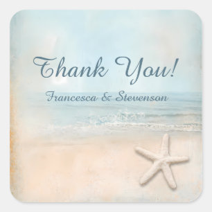 Faded Vintage Starfish Ocean Beach Thank You Square Sticker