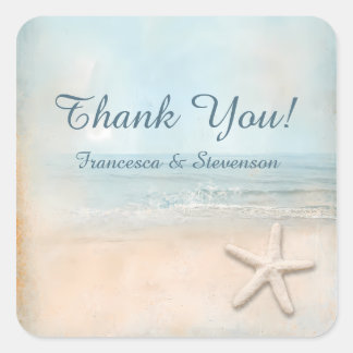 Faded Vintage Starfish Ocean Beach Thank You Square Sticker