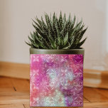 Faded Vintage White Damask On Pink Watercolor Tile<br><div class="desc">Beautiful and classic ceramic tile design featuring a faded white damask pattern on a pink gradient watercolor background.</div>