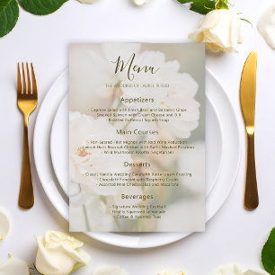 Faded White Rose Floral Photo Romantic Wedding Menu