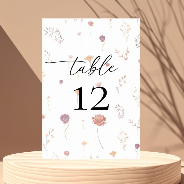 Faded Wildflowers Transparent Floral Fall Wedding Table Number (Creator Uploaded)