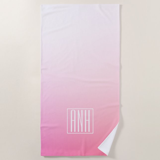 Fading Pinks Ombre Gradation & Your Initials Beach Towel (Front)